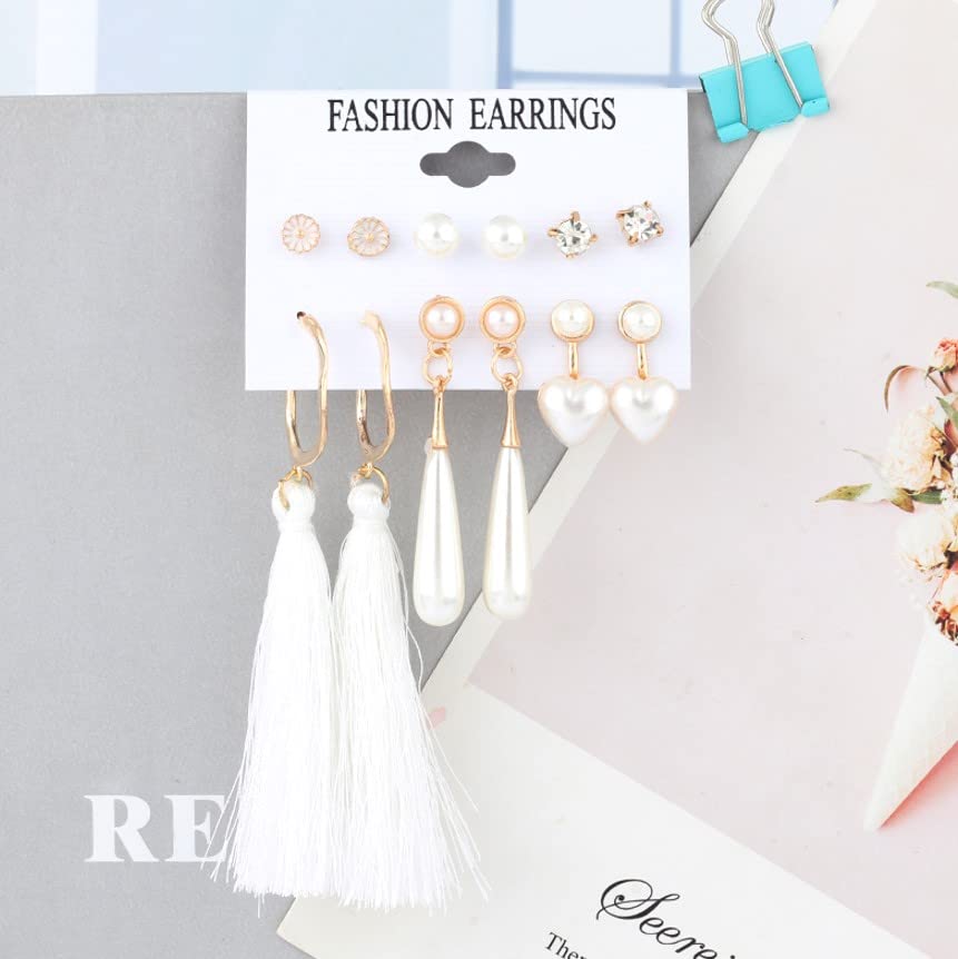 Image of ANNACREATIONS Stylish combo of pearl stud hoop earrings set for Women Girls
