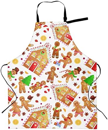 Christmas House Gingerbread Man Furits Funny Bbq Adjustable Apron For Women Men Birthday Gifts Grilling Cooking Master Chef Bib 2 Pockets