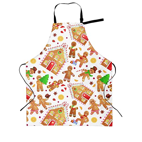 Christmas House Gingerbread Man Furits Funny Bbq Adjustable Apron For Women Men Birthday Gifts Grilling Cooking Master Chef Bib 2 Pockets #TOP4