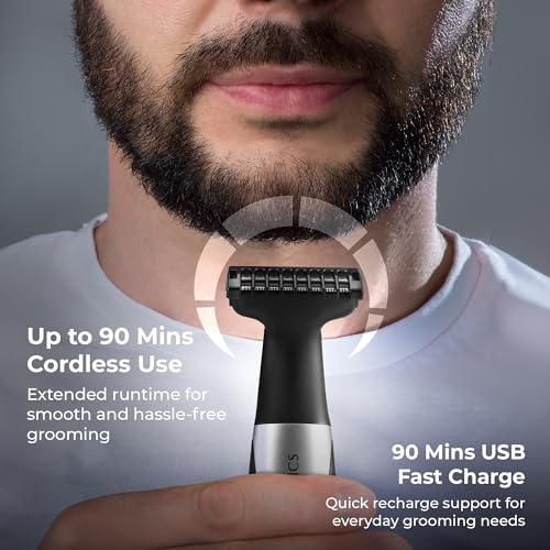 Image of Zebronics Shaver S Lite Beard Trimmer, Corded & Cordless Use, Upto 90min Runtime, Stainless Steel Blades, 4 Guide Combs, IPX5 Washable, Type-C Fast Charging, LED Indicator, Skin Friendly (Black)