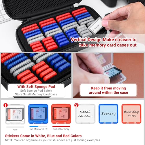 Image of EVA PU Memory Card Case with 48PCS Clear Plastic Memory Card Holder for 24 SD SDHC SDXC & 24 TF MSD Cards,Dual-Protect Water-Resistant Anti-Shock MicroSD SD Card Carrying Organizer with Label