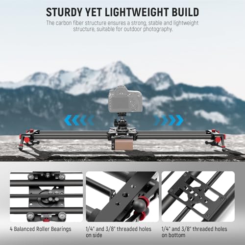 Image of NEEWER 31.5 inch /80cm Motorized Camera Slider, App Wireless Control DSLR Carbon Fiber Dolly Rail Slider with 4400mAh F750 Battery (Charger Not Included), Support Video Mode, Time Lapse Photography, ER1-80