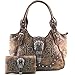 Justin West Western Studded Rhinestone Buckle Laser Cut Studded Shoulder Tote Handbag Purse Wristlet Wallet (Brown Purse and Wallet Set)