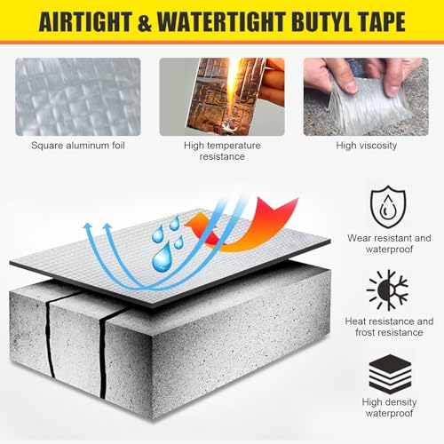 Image of Butyl Tape, 16ft x 2in RV Sealant Tape Butyl Caulk Tape for Motorhome Window Glass Boat Sealing Roof Pipe Patching Fixture EPDM (16ft x 2in)