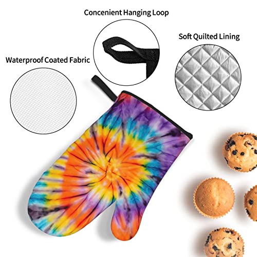 Yiftd Oven Mitts And Pot Holders Sets Of 4 Orange Blue Tie Dye Washable Kitchen Gloves Waterproof Oven Gloves And Hot Pads For Baking Cooking Grilling Bbq #TOP3