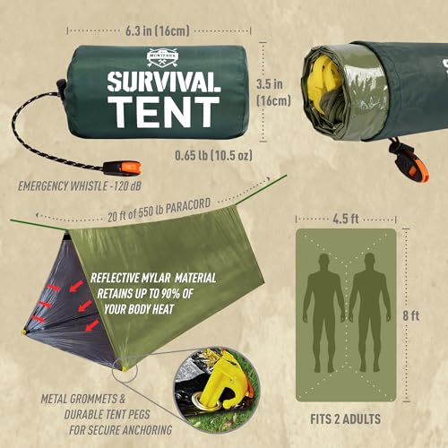 Monterra Emergency Tent, 2 Person Survival Shelter, Thermal Mylar, Waterproof, Outdoor Camping Gear and Equipment, Survival Kits, Compact Bivvy Tarp, Includes Paracord and Accessories. - Image 4
