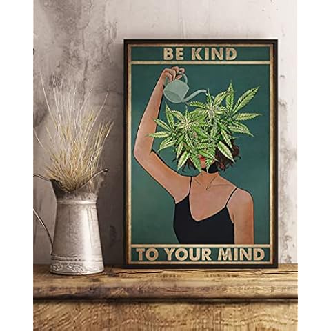 SIGNCHAT Pot Head Poster Be Kind to Your Mind Poster Cannabis Poster Vintage Cannabis Marijuana Pot Head Weed Poster Wall Art Poster Cute Sign Wall Decor Metal Sign Poster 8X12 Inches,8 x 12 in Cover