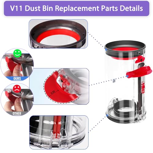 Image of Upgraded Dust Bin Replacement Parts for Dyson V11 V15 SV14 SV15 SV22 Vacuum Cleaner Canister, Vacuum Dust Bin Compare to Part # 970050-01, 965443-01. Diameter: 4.45 inches, Height: 7.72 inches