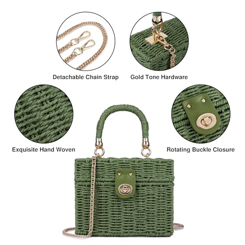Handwoven Rattan Bag for Women Wicker Crossbody Shoulder Bag Straw Beach Tote Bag Top Handle Satchel Handbag with Chain Strap3