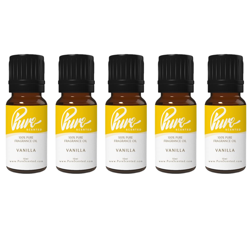 Pure Scented 50ml Fragrance Oils - 5 x 10ml Suitable for Candles, Soaps, Slime, Diffusers, Cosmetics, Wax Melts, Designer (5 x 10ml, Vanilla)