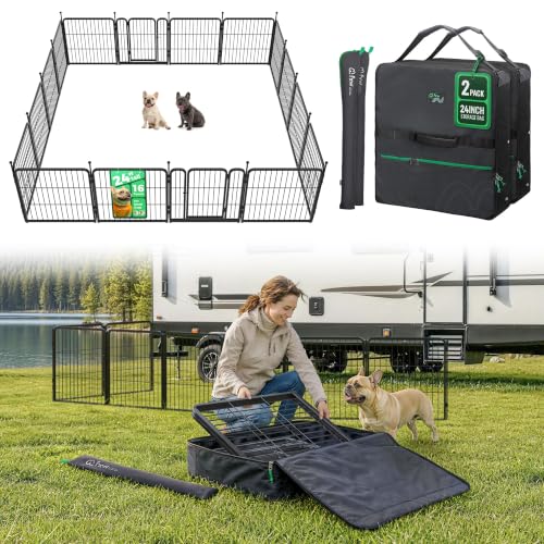 Image of FXW Rollick Dog Playpen with Storage Bags, 24 inch H, 16 Panels | Heavy-Duty & Easy setup Play Area, 2 Bags for Easy Carry & Storage, For Puppies & Small Dogs, Patented