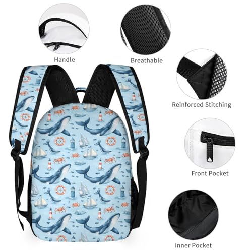 Whales Crab Sea Boat Lighthouse Funny Backpack Sets Lightweight 3Pcs Daypack Set with Lunch Box And Pencil Case for Women Men3