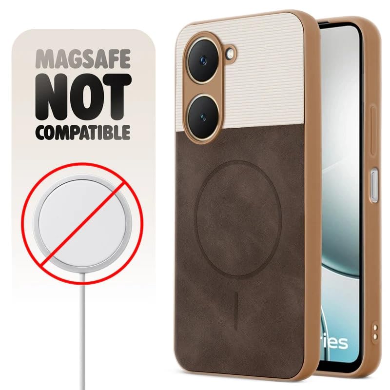 Image of Bintage case Macc-Safe Design Hard Light Weight Back Case | Soft Border Camera Protect | Dual PU Leather Finish Back Cover Compatible for Vivo Y28e 5G / Vivo Y18t - White & Cherry Brown