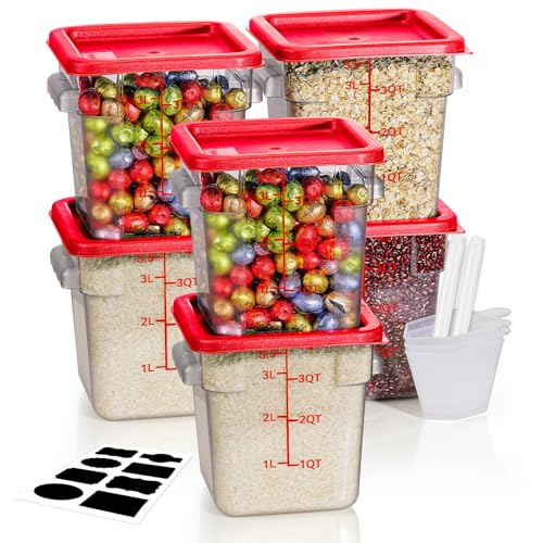 Image of 4QT 6PCS NSF Commercial Clear Food Storage Containers with Lids(RED)