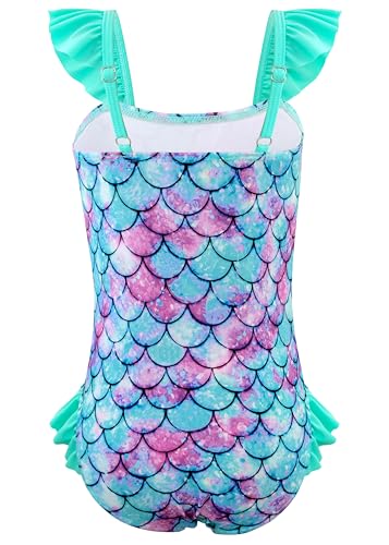Image of DAXIANG Girls One Piece Ruffle Strap Swimsuit Quick Dry Mermaid Swimwear Beach Sport Bathing Suit for Toddler Kids 4-11 Years