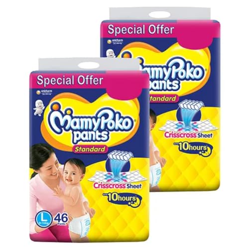 Image of MamyPoko Pants Standard Baby Diapers, Large (L), 46 Count, 9-14kg (Pack of 2)