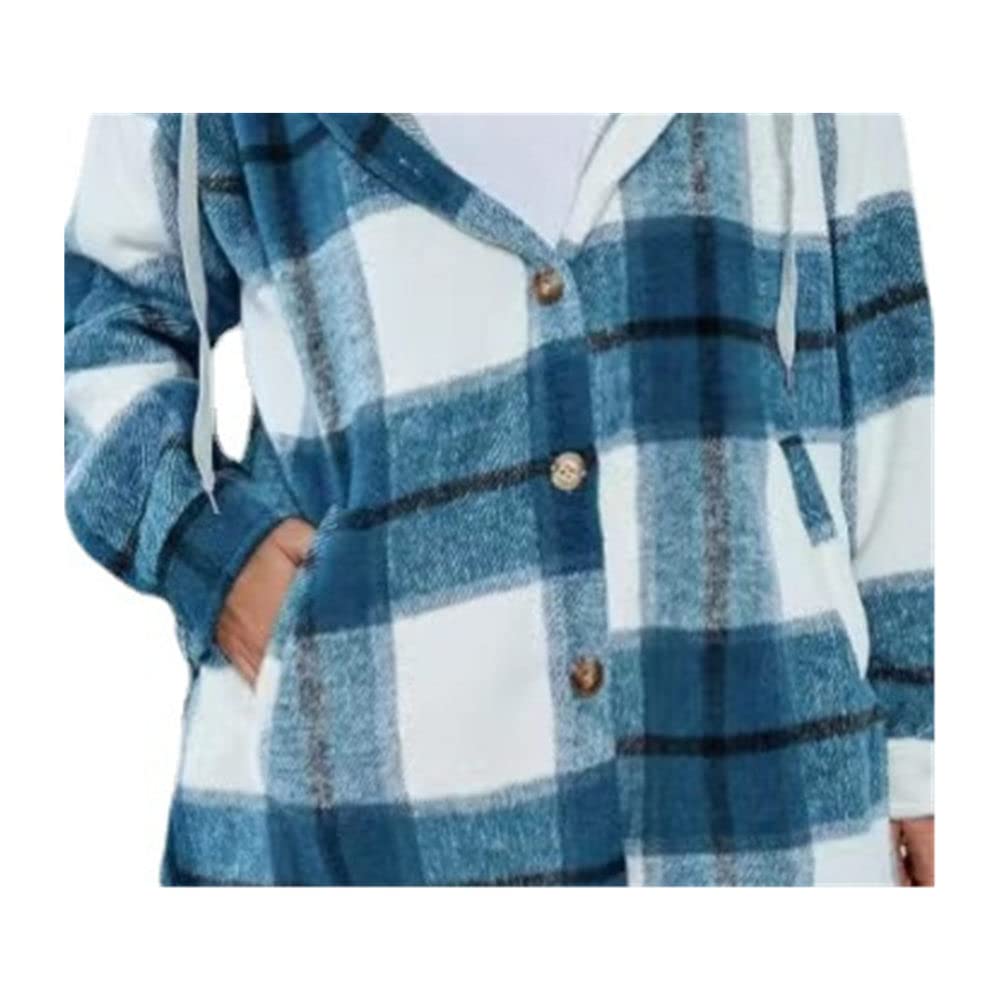 Bluse Damen,Damen Lässige Kapuzenhemden Flanellhemden Khaki Mode Karierte Langarmhemden Herbst Und Winter Verdickte Lose Lässige Mäntel Exquisite Knopfoberteile