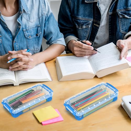 Image of Gueevin 24 Pcs Large Capacity Plastic Pencil Box Clear Plastic Pencil Case Crayon Box with Snap Tight Lid Watercolor Pen Storage Brush Organizer Drawing Tools Container (Cute Blue)