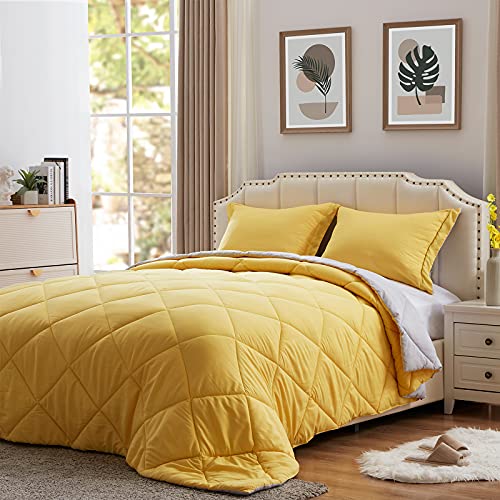 Edredón amarillo King reversible de 3 piezas para cama con dos fundas de almohada NexHome 2