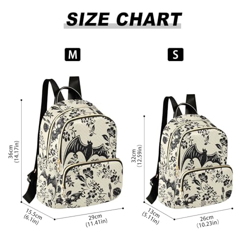 Image of Goth Bat Flowers Quilted Backpack Purse for Women Fashion Small Backpack M | Shoulder Bag Travel Casual Daypack