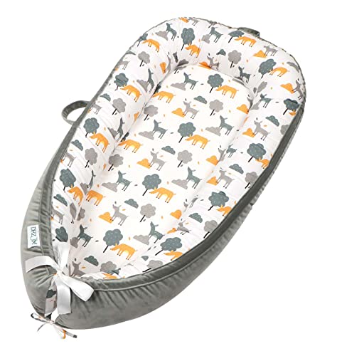 Image of Baby Lounger,Portable Adjustable Lightweight Infant Floor Seat,Ultra Soft 100% Cotton & Breathable Fiberfill Newborn Lounger -Newborn Must Have Essentials Baby Registry Search (Animal)