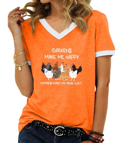 BAOKUAN レディース レタープリント 半袖 カジュアル トップス ファニー チキン グラフィック Tシャツ, S-オレンジ, Largeの商品画像（Amazon）