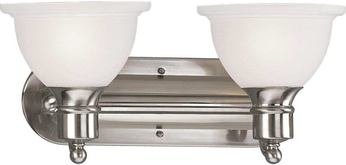 Progress Lighting P3162-09 2-Light Wall Bracket with White Etched Glass, Brushed Nickel