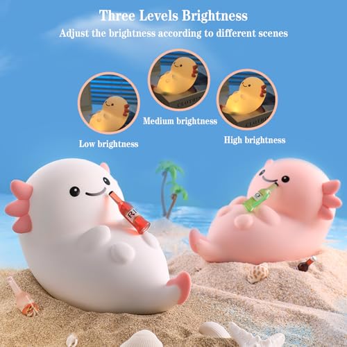 Image of Cute White Axolotl Night Light, LED Squishy Night Lamp, Dimmable Timer Nursery Nightlight for Kids, Rechargeable Touch Lamp, Dorm Decor, Kids Funny Gifts(White Axolotl)