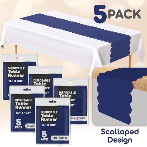 image for Navy Blue Plastic Disposable Table Runner. 5 Pack 14 x 108 inch. Scall
