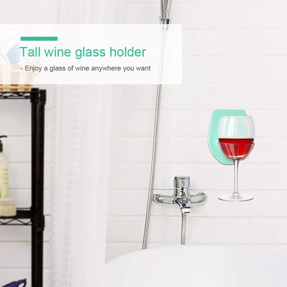 SagaSave Wine Glass Holder for Bath & Shower Portable Plastic Cupholder for Drink in Bathroom Suitable for Wine Beer Coffee Beverage Green