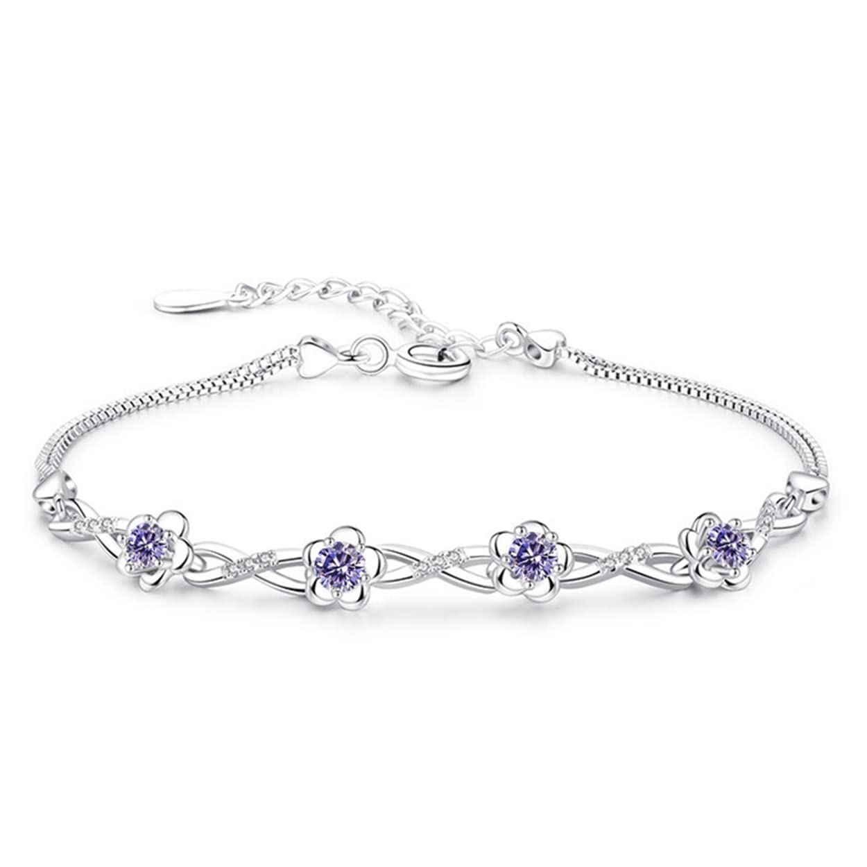 Lmjnl Women's Plum,Purple,White 925 Sterling Silver Luxury Bracelets Purple White Zircon Plum Flower Bracelets & Bangles For Pulseira Party Gift
