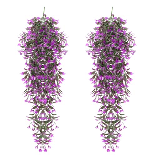 CATELL 2 Piezas Plantas Artificiales Colgantes 78 cm, Plástico Planta Artificial Colgante Plantas Colgantes Artificiales para Balcón Jardín Cocina Baño Sala de Estar Hogar (Purpureo)