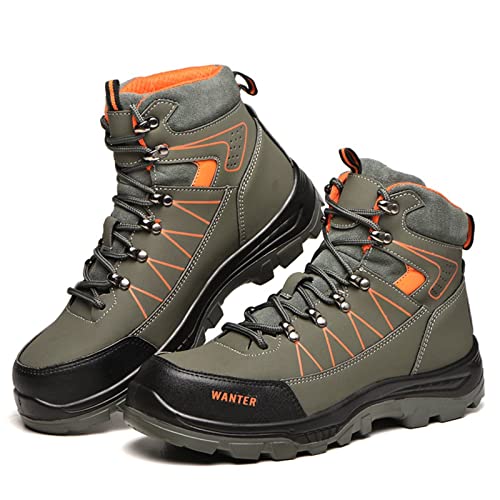 Micoklinlin Steel Toe Shoes For Men Lightweight High Top Waterproof Work Sneakers Comfortable Breathable Industrial Construction Outdoor Boots Green #TOP14