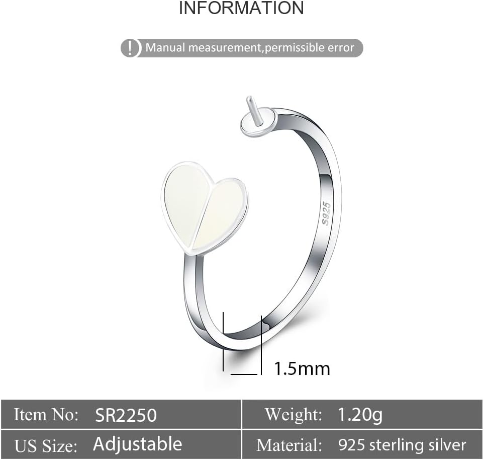 Sterling Silver Heart Design Ring Mounting for Women, Adjustable Ring Fittings Accessories for Pearl Jewelry Making