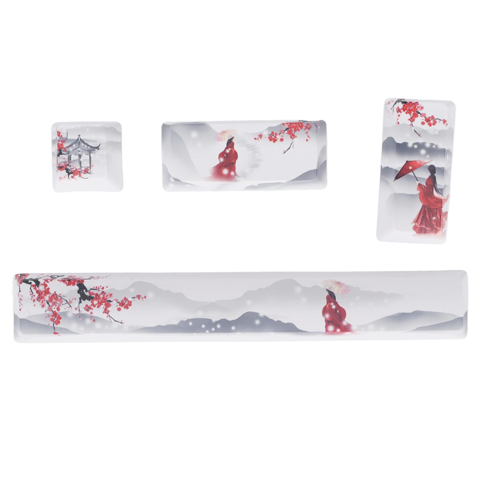 ASHATA4Pcs Custom Keycaps Ice Mountain Snow Girl Patterm, Space, ESC, Enter and Numpad Enter Keys Comfortable Feel Color Lasting Anime Personality DIY PTB Keycaps for Mechanical Keyboards