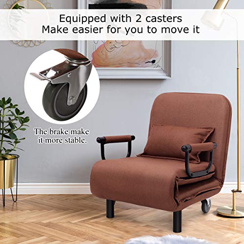 Image of CASART. Folding Sofa Bed, 3-in-1 Convertible Recliner Chair with Pillow and Caster, Indoor Single Sleeper Guest Bed Lounge Futon Couch for Home Office Bedroom Living Room (Coffee)