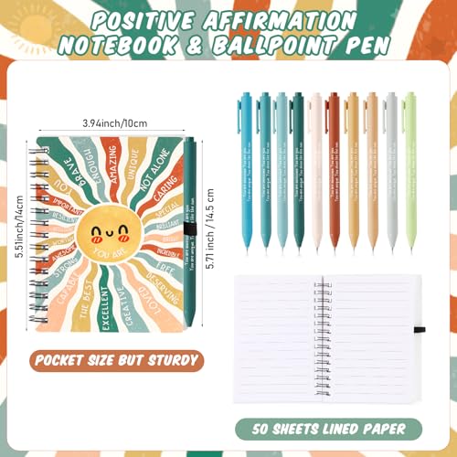 Image of Thenshop 40 Pcs First Day of School Encouragement Supplies 20 Self Care Notebooks Journals and 20 Positive Affirmation Pens Mental Health Wellness Gifts for Teacher Counselor Student (Sunshine)