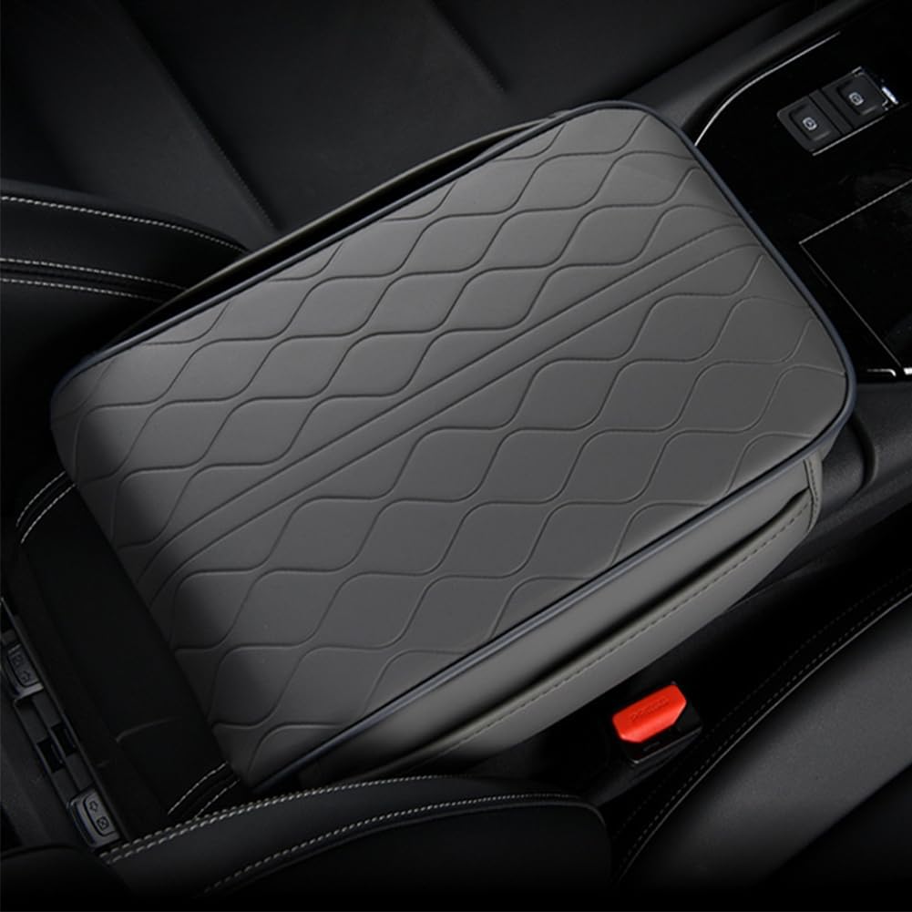 New Universal Car Center Console Cover with Side Pockets - Leather Armrest Cover, Waterproof Armrest Box Mat, Arm Rest Covering Car Interior Accessories Arm Rest Cushion for SUV/Truck/Vehicle (Black)