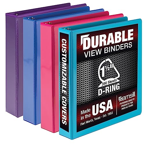 Image of Samsill Durable 1.5 inch 3 Ring Binder, D Ring Binder, 100% Recycled Chipboard, Fashion Assortment, 4 Pack
