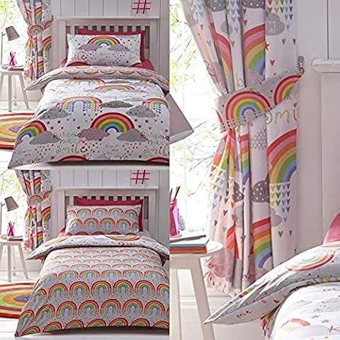 Kids Club Clouds and Rainbows Curtains, White, 66 x 72 inches Cover