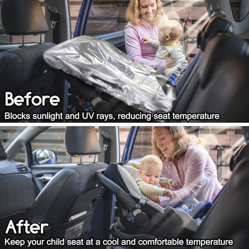 Image of Baby Car Seat Sun Shade Cover,Toddler Car Seat Cooler Car Seat Heat Protector with Draw String,Block Sunlight UV Ray Keeps Baby Seat at A Cool Temperature,Baby Travel Accessories 42.5 inch x 29 inch