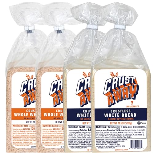 Crust Away Crustless Bread Variety Pack, White & Whole Wheat Sandwich Bread – Clean Ingredients – Non-GMO, Kosher, All Natural –No Crusts – 4-Pack Duo