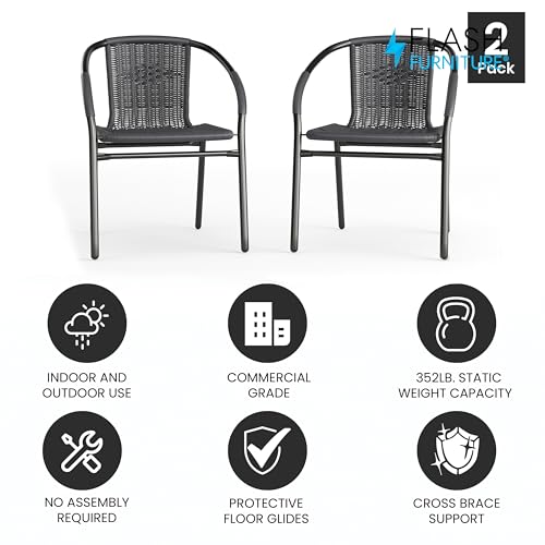 Flash Furniture Lila 2 Pack Gray Rattan Indoor-Outdoor Restaurant Stack Chair