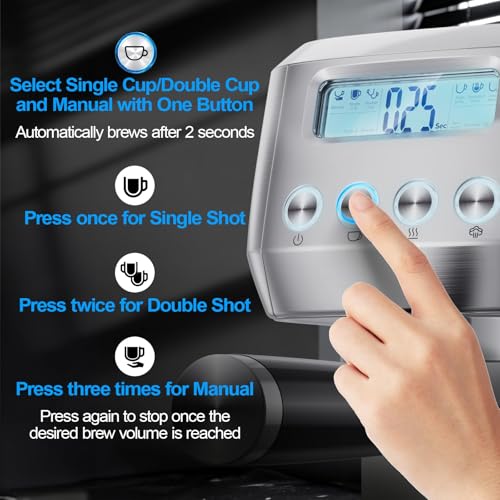 Image of Horavie Ultra Espresso Machine with LCD Display, Espresso Maker with Powerful Milk Frother, Customizable Brewing Temperature, Professional Cappuccino & Latte Machine, Gift for Men & Women