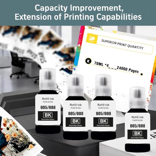 Image of KOSH 008 Refill Ink Compatible for Epson L6460 /L6490 /L6550 /L6570 /L6580 /L11160 /L15150 /L15160 Printers (Black x 4)