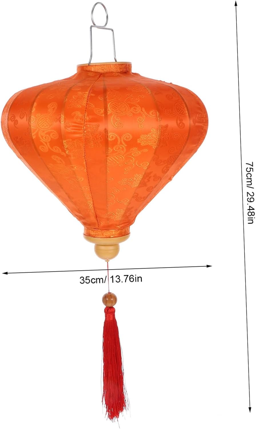 WOONEKY Vietnamese Fabric Lantern Traditional Wedding Party Decoration Oriental Decor for Garden Festive Events Durable Design in Orange Color for Outdoor Hanging Lighting