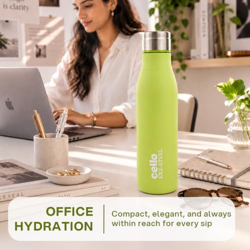 Image of CELLO Gem Stainless Steel Water Bottle for Daily Use 900 ml Green | Easy to Carry & Clean, Rust Proof Leak Proof Freezer & Fridge Safe Single Wall Steel Water Bottle for School Kids, Travel & Office
