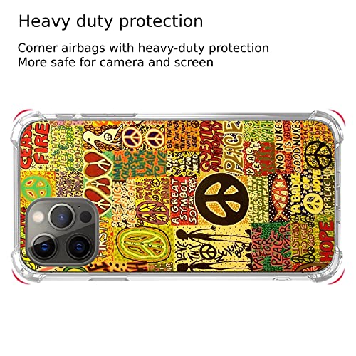Gialcenik Aesthetic Vintage Hippie Peace Case Compatible With Iphone 13 Pro Max, Psychedelic Trippy Case For Iphone 13 Pro Max, Unique Trendy Design Tpu Bumper Cover Case Orange Collage #TOP4