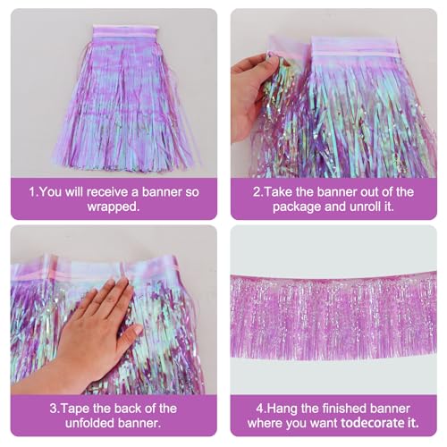 Image of BEISHIDA 3 Packs Metallic Foil Fringe Garland Shining Purple Wall Hanging Tinsel Fringe Banners for Car Floats Bridal Shower Wedding Birthday Easter Graduation Holiday Party Decoration(30 Feet)