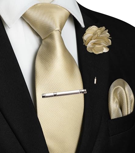 Image of JEMYGINS Mens Tie and Lapel Pin with Pocket Square Tie Clip Sets for Casual and Business 4PCS